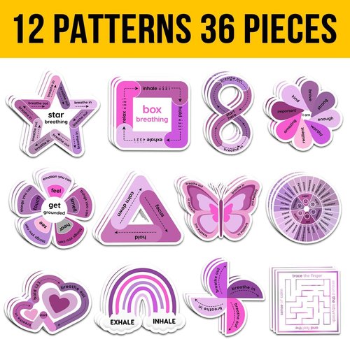 Skiennix 36Pcs Anxiety Sensory Stickers - Calming Therapy Decals for ADHD Relief | 3" Textured Vinyl