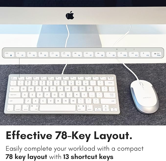 Macally USB Wired Keyboard and Mouse Combo for Mac and PC - Save Space with a Compact Small Apple Keyboard and Mouse for MacBook Pro/Air, iMac Mini/Pro