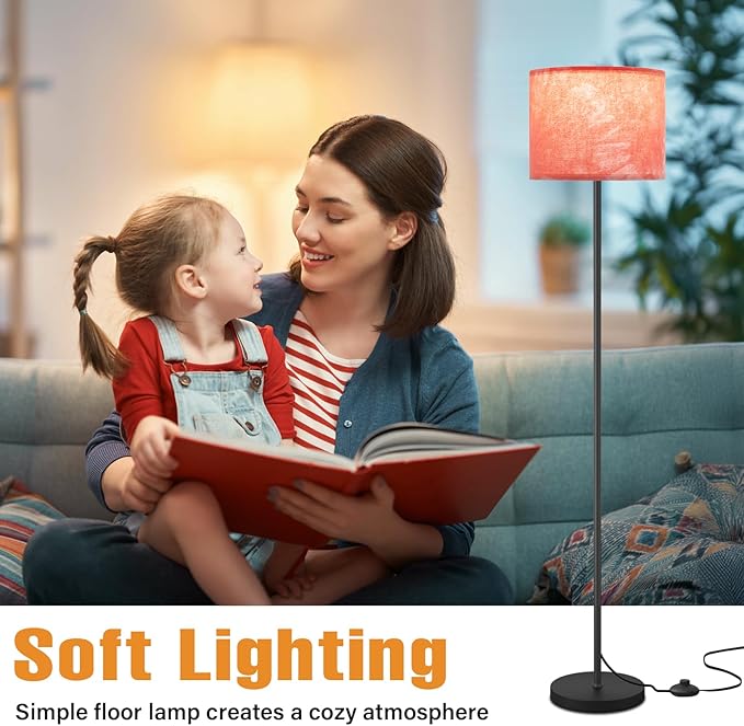 Ambimall 60'' Modern Floor Lamp with Shade, Tall Lamps for Living Room, Bedroom, Office, Dining Room, Hand-Dyed Pink Lampshade(Without Bulb)