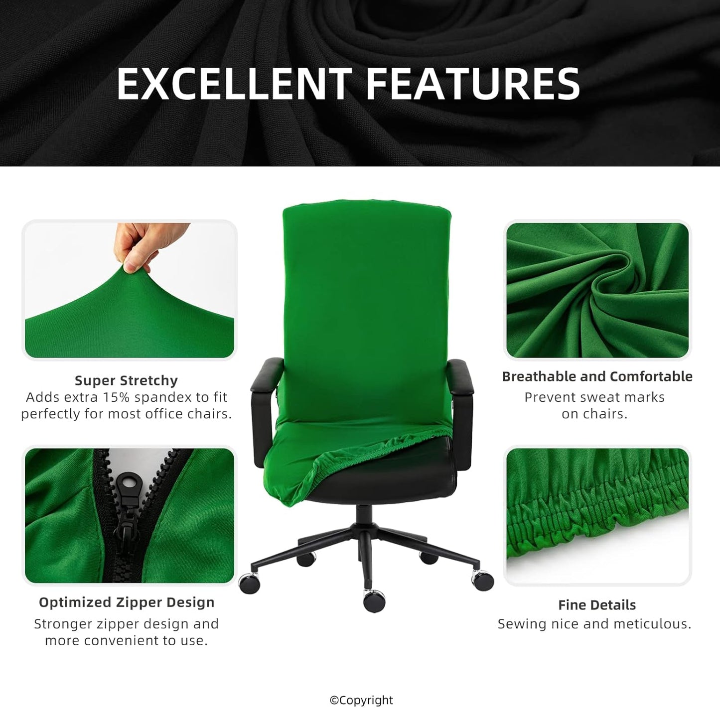 Stretch Chair Cover by Skiennix - Durable Zipper, Washable Spandex - Anti-Dust Protector for Pets - Green