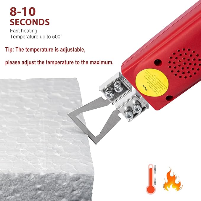 Toemics Electric Hot Knife Foam Cutter – 100W Styrofoam Cutting Tool, 4 Adjustable 50-500°C Blades for Polystyrene, Sponge, Crafts, and Insulation (Red)