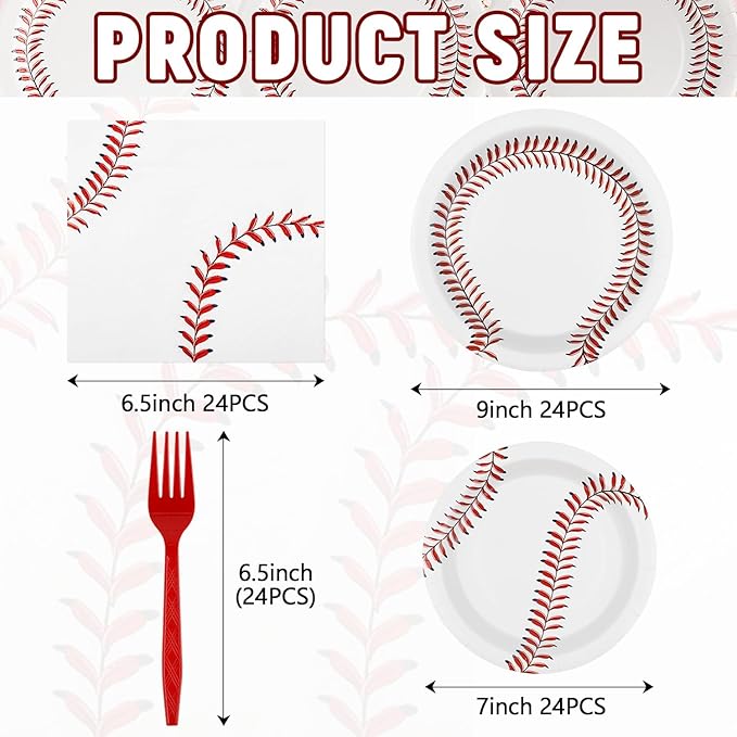 96 PCS Baseball Party Supplies, Disposable Tableware Set Baseball Paper Plates Napkins Forks, Sports Theme Dinnerware for Boy Birthday Baby Shower Thanksgiving Christmas Party Decor, Serves 24 Guests
