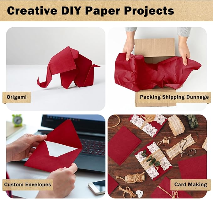 RUSPEPA Red Kraft Wrapping Paper Roll, 17.5"x 393"(32.8'), Recyclable Red Gift Wrap Paper for Christmas Gift Wrapping, Table Covering, Art & Craft Supplies, Mother's Day Bouquet Flower, 80GSM