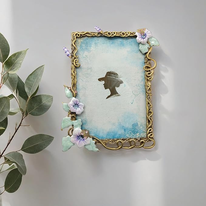 4X6 Vintage Picture Frames Luxury Unique Ornate Antique Floral Photo Frame of HD Glass for Tabletop/Wall Display Gifts for Women (Retro Purple Flower)