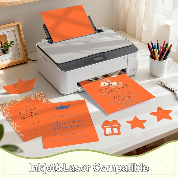 120 Sheets Cardstock 8.5x11, 65lb Orange Red Card Stock, Construction Paper, 180gsm Thick Printer Paper for Printing, Painting, Card Making, Kids School Supplies,Party Decorations