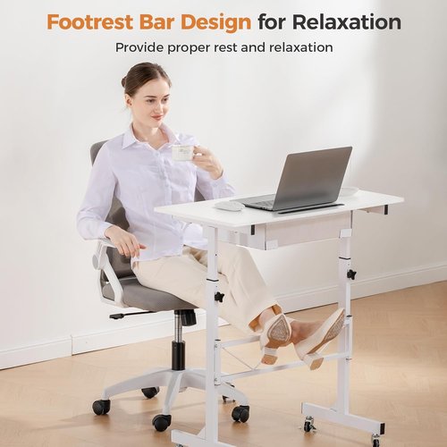 COMHOMA Adjustable Height Small Standing Desk - Mobile Portable Laptop Table with Wheels | 32" Workstation