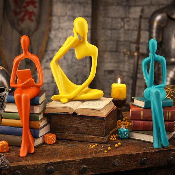 AceOrbit 3 Pcs Mid Century Modern Decor Thinker Statues Bookshelf Decor Thinker Sculptures Abstract Art Ornament Modern Aesthetic Figurine for Home Bedroom Office Shelf Table Desk Bookshelf Decoration