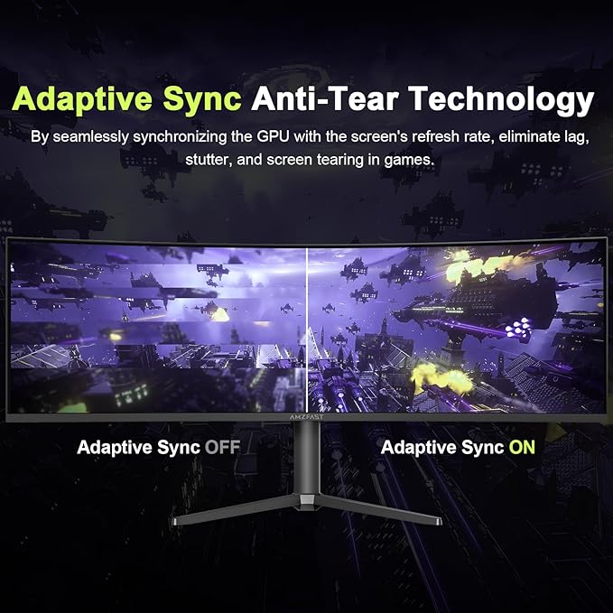Amzfast 49 Inch Curved Monitor 120Hz DQHD 5120x1440p Ultrawide Gaming Monitor, 120% sRGB, 1500R, 1ms MPRT, HDR, Adaptive Sync, PIP/PBP, Height Adjustable, HDMI 2.0/DP 1.4, VESA 75x75, AMZG49C7U