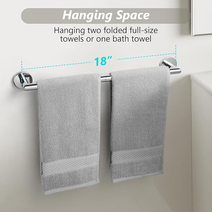 Chrome Towel Bar 18 Inch Bathroom Towel Racks Wall Mounted Bath Towel Holder Modern Home Decor Towel Rod Towel Hanger Stainless Steel Bathroom Accessories Towel Rail Single Towel Bars Polished Chrome