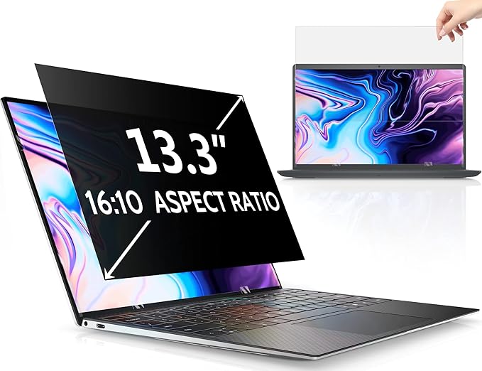Peslv 13.3 Inch Laptop Privacy Screen for 16:10 Computer Monitor, Anti Glare Blue Light Filter Protector, Removable 13" Security Shield Compatible with Lenovo Hp Dell Acer Asus Thinkpad Envy Xps