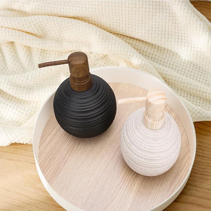 2pcs Hand Soap Dispenser Set, Sandstone Textured Resin Liquid Soap Dispenser for Bathroom Countertop, Heavy & Sturdy Dish Wash Soap Dispenser for Kitchen, Matte Beige