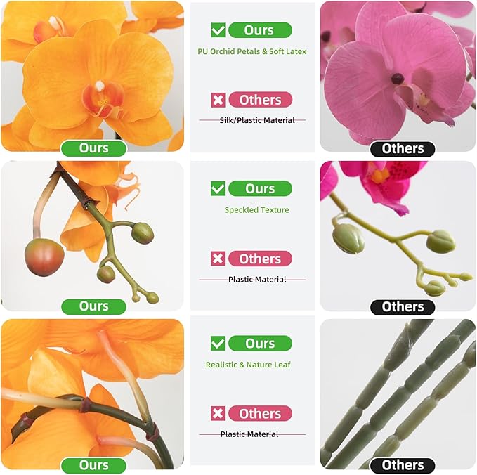 CXGS Orchids Artificial Flowers Realistic Fake Flowers in Ceramic Pot 20" Orange Lifelike Faux Floral Arrangement Soft PU Phalaenopsis for Home Hotel Indoor Decor, Centerpiece Display