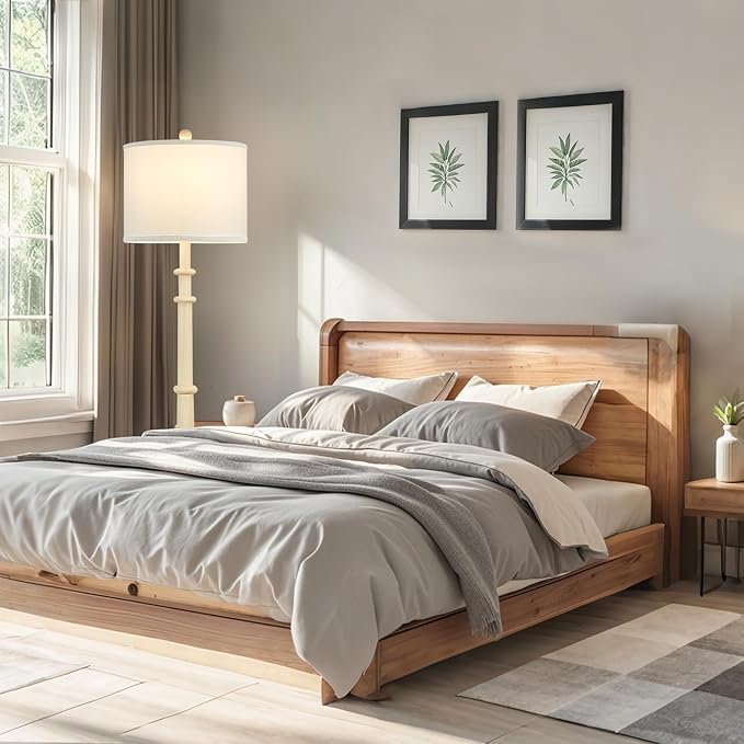 Floor Lamps for Living Room - 60" Resin Farmhouse Floor Lamp with Adjustable Color Temperatures - Vintage Standing Lamp Reading Light with Linen Shade Rustic Tall Lamp for Bedroom Office, Oatmeal Wash
