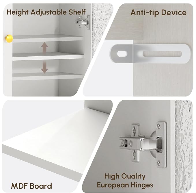 HMstone Over The Toilet Storage Cabinet, Arched Bathroom Organizer and Storage with Acrylic Doors and Adjustable Shelf, Space-Saving Freestanding Bathroom Modern Storage Cabinet Over Toilet, White