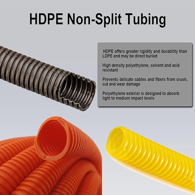 Flexible Polyethylene HDPE Non-Split Corrugated Wire Loom Tubing (Yellow, 1-1/2" Dia. x 100 ft)