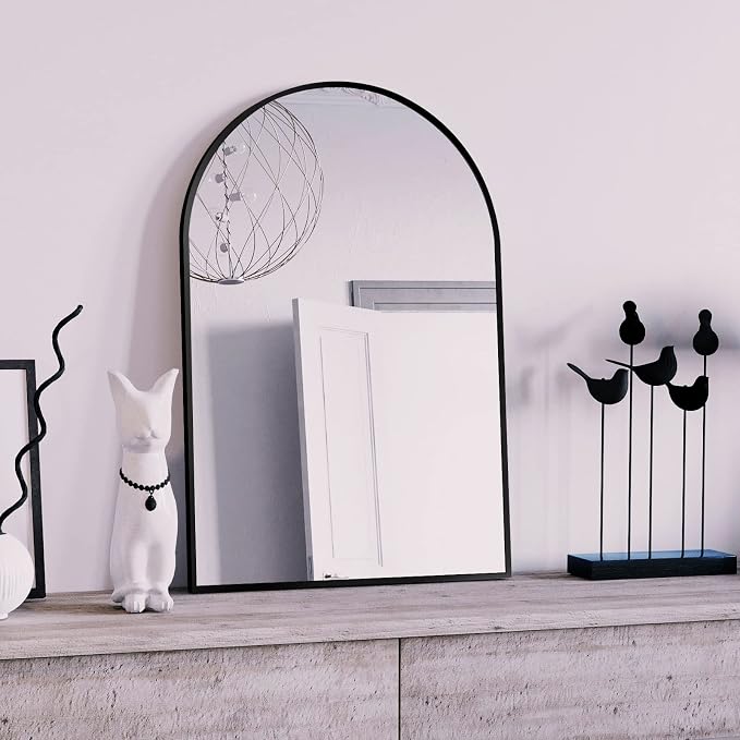 HARRITPURE Wall Mounted Mirror Arch Mirror for Bathroom,Vanity Mirror Aluminum Alloy Metal Frame Home Decor for Bathroom Bedroom Living Room Entryway (Black-2Pcs, 20“*30”)
