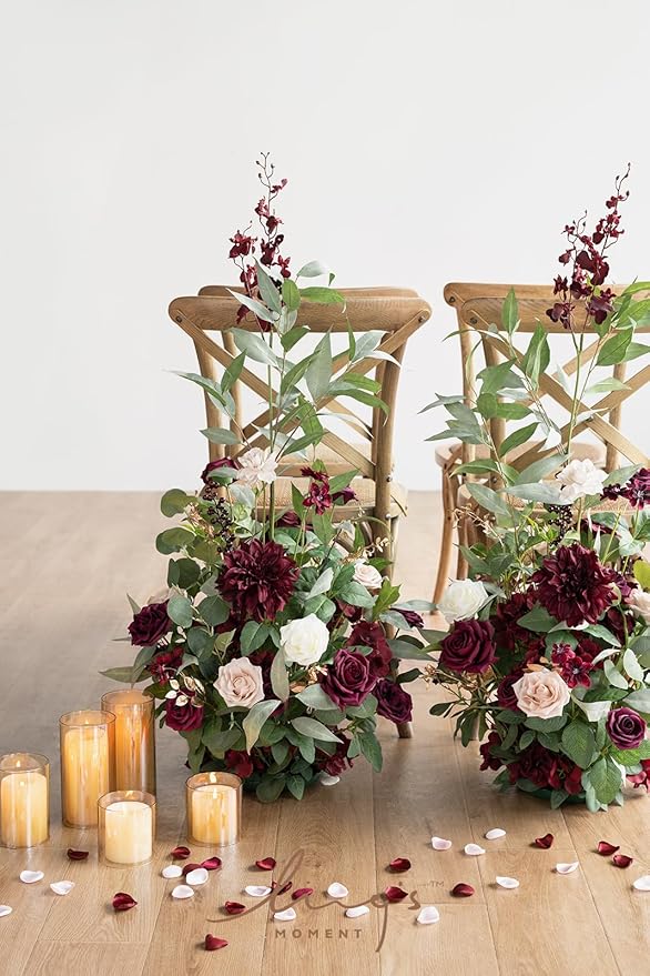 Ling's Moment 41" Tall Fall Free Standing Artificial Flowers Arrangements 2pcs Wedding Arch Altar Stage Decorations Romantic Marsala For Ceremony Reception Rose Floral Party Outdoor Centerpieces Decor