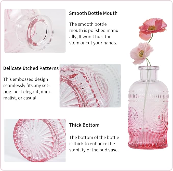 Pink Glass Bud Vases Set of 20, Small Flower Vases for Wedding Centerpieces,Pink Bud Vases in Bulk Glass Vase for Table Decoration,Home Decor (Pink-20pcs)