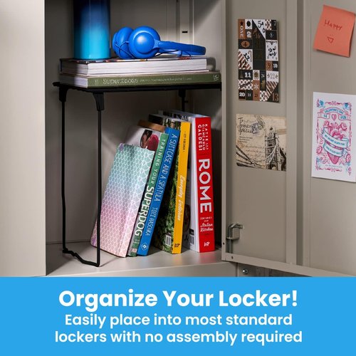 LockerMate Stac-A-Shelf Locker Organizer - Stackable Extra Tall Shelf for Standard School Lockers - Black
