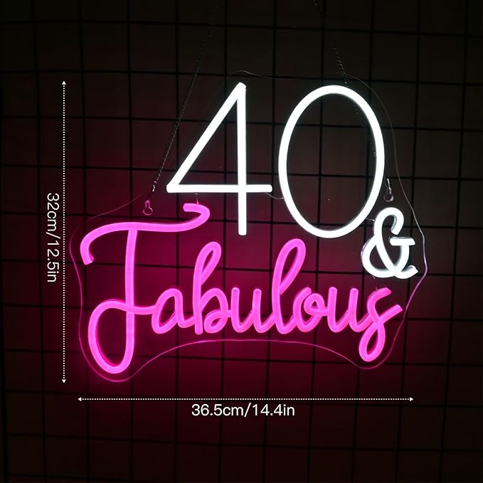 40&Fabulous LED Neon Light Sign forty Years Old Birthday Party Wall Decor Sign Gifts Bedroom Sign for Women Men Backdrop Happy 40th Birthday Party Favor