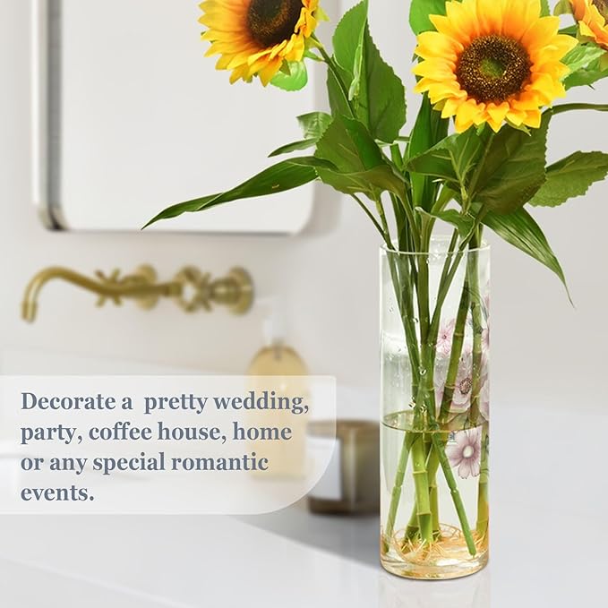 Vase Plastic Vase Elegant Cylinder Flower Vase Shatterproof Decorative Centerpiece for Home Table Office Weddings Events (11.8 x 3.9 in)