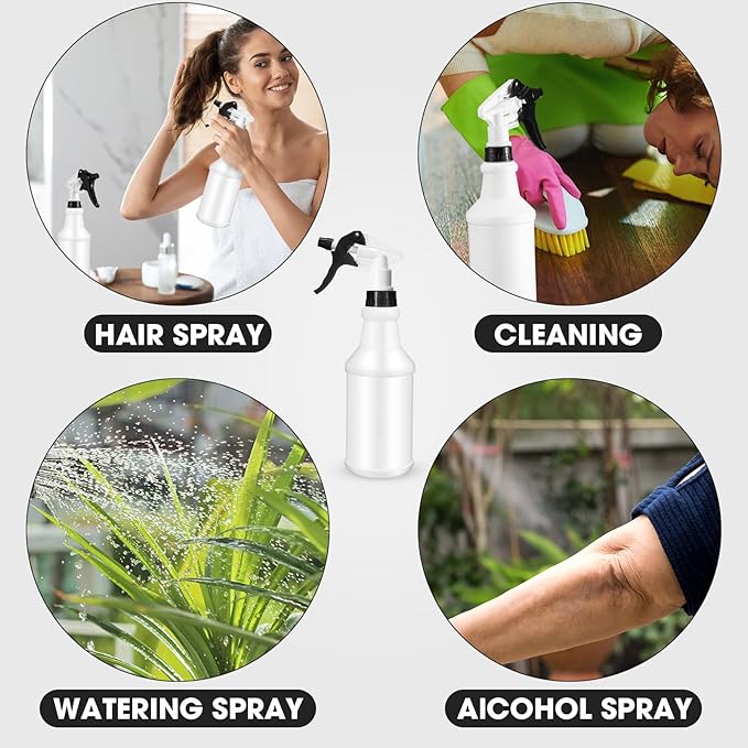 Rtteri 24 Pcs 16 Oz Plastic Spray Bottle for Cleaning Solutions Bulk Empty and Reusable Leak Proof Spraying Bottles for Cleaning, Water, Auto Details, Commercial, Bathroom(Black, White)