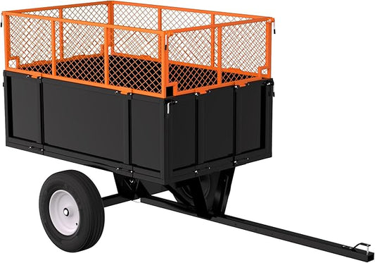 ATV UTV Trailer, Garden Utility Trailer Tow Behind Dump Trailers, 17 Cu.Ft Capacity & Heavy Duty 750 Lbs Steel Dump Cart, with Foldable Mesh Fence, Yard Garden Trailers for Lawn Mower Tractor