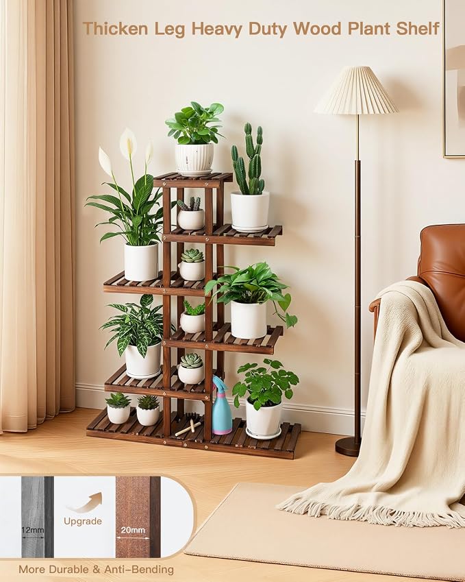 6 Tiered Wood Indoor Plant Stand for Multiple Plants ,Narrow Corner Potted Plant Shelf Holder Rack , Multi Rustic Flower Stand Shelves for Patio,Corner,Apartment,Outdoor,38.2"" Tall