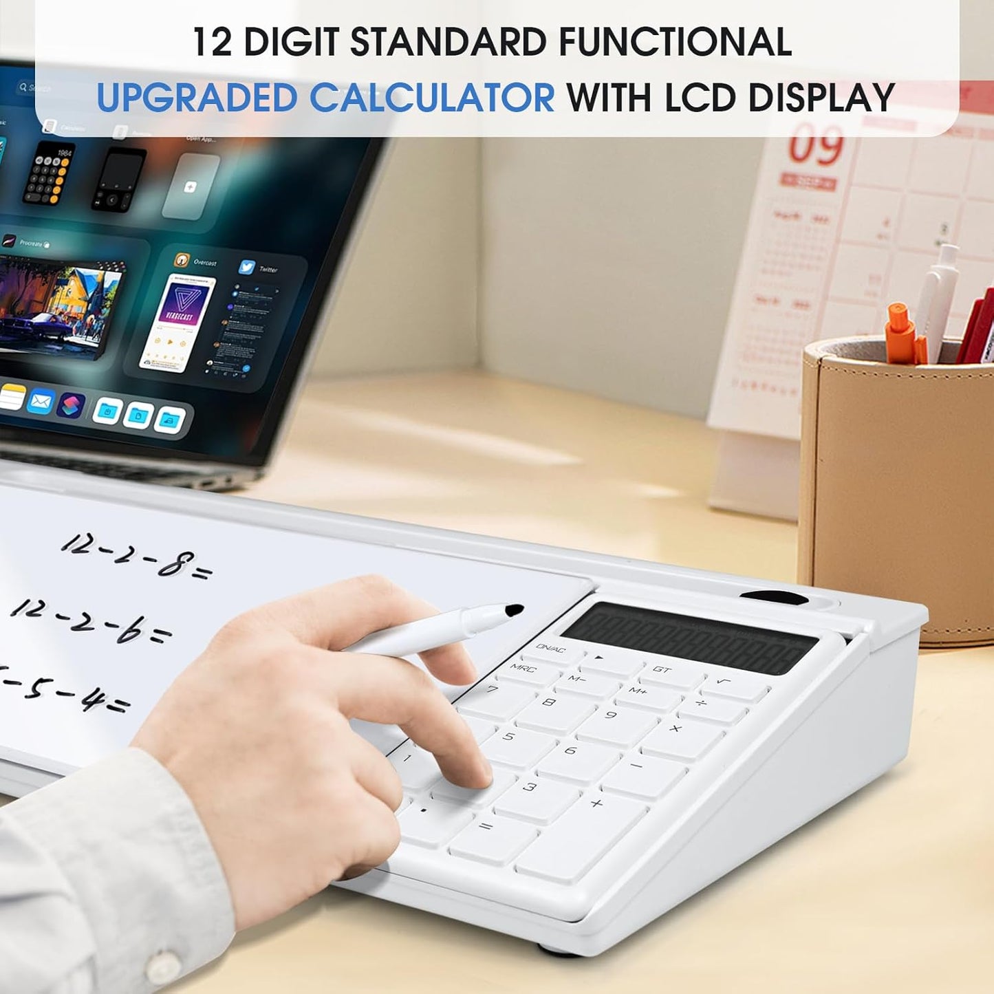 Skiennix Desktop Whiteboard - Whiteboard with Calculator | Ideal Desk Organizer for Home, Office & School