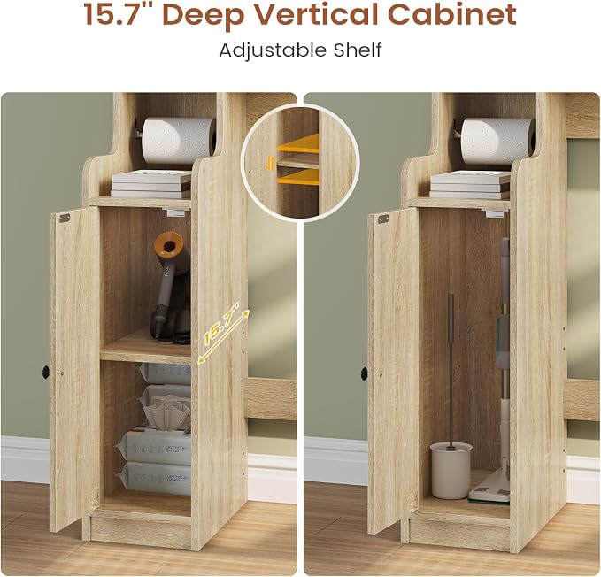 Itaar Over The Toilet Storage Cabinet, Farmhouse Rattan Bathroom Cabinet, Over Toilet Bathroom Organizer with Rattan Barn Doors & Toilet Paper Holder Stand, for Restroom, Laundry, Rattan Oak