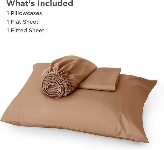 Bedsure Cooling Sheets Twin, Rayon Derived from Bamboo, Breathable & Soft Twin Sheets Set, Deep Pocket Up to 16 Inches, Hotel Luxury Silky Bedding for Hot Sleepers, Khaki