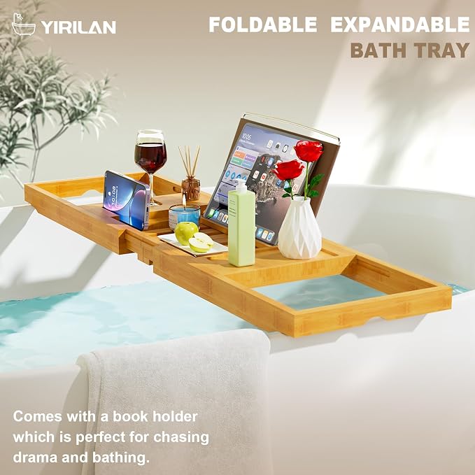 Premium Bathtub Tray Caddy, Expandable Bath Tray, Unique House Warming Gifts,Bamboo-New