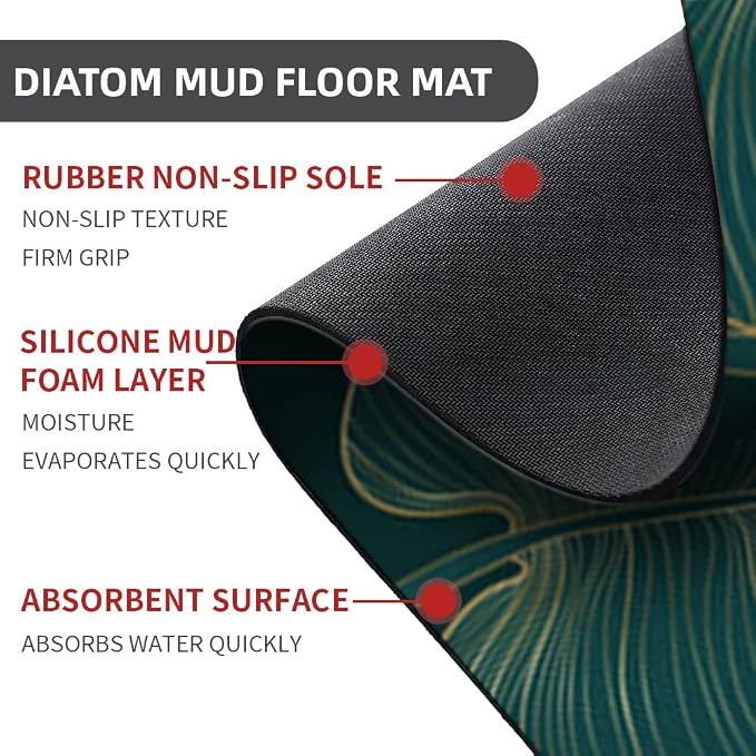Diatomaceous Earth Bath Mat,The Leaves Non-Slip Volume Super Absorbent Fast Drying for Bathroom Kitchen Door mat,Eco-Friendly Easy to Clean 20×31Inch (50 * 80cm)