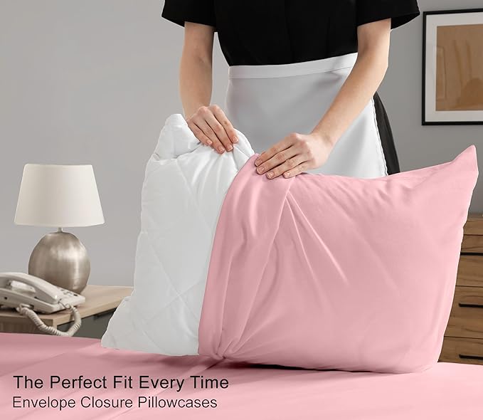 RUVANTI 100% Cotton Sheets Queen Size Set, 4 Pieces, Soft & Breathable Percale Weave Bedding, Deep Pocket 16", Hotel Standard, Crisp Cool Feeling, Durable, Perfect Dyed Bed Sheet, Bridal Rose