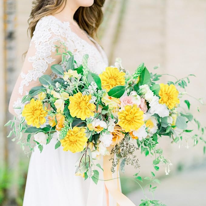 IPOPU Faux Chrysanthemum Flowers 10pcs PU Dahlia Flowers 13inch Artificial Yellow Chrysanthemum Flower Fake Mums Flower for Home Wedding Office Table Centerpiece Floral Arrangement Decor(Yellow)