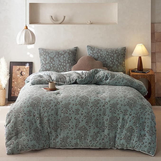 HighBuy Twin XL Size Leopard Comforter Set Muslin Cotton Comforters Boho Chic Cheetah Print Bedding Set Breathable Luxury Comforter Sets 3 Piece Ultra Soft Sexy Teen Leopard Bedding Set