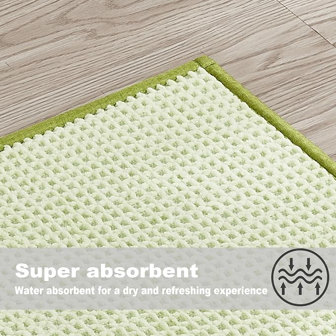 Douceur Chenille Waffle mat with Patented noslip Backing, Acrylic Blend Chenille Absorbent Bathroom Rugs, Cushioned mesh Backed Bath Rug Machine Washable, 18" x 32", Mustard Yellow