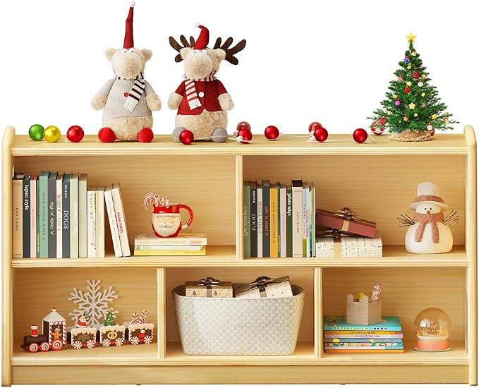 ONBRILL 2-Tier Wood Montessori Cabinet for Kids, Toddler Room Book Shelves Toy Organizers and Storage, Small Book Shelf Storage for Baby Children, Furniture of Classroom, Nursery, Playroom