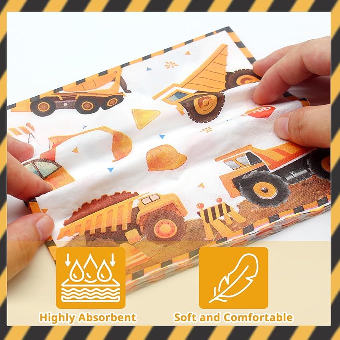 T-Antrix 40 Pcs Construction Plates And Napkins Party Supplies, Truck Birthday Decorations Disposable Paper Tableware Set for Boys Kids Construction Themed Birthday Party Serves 20