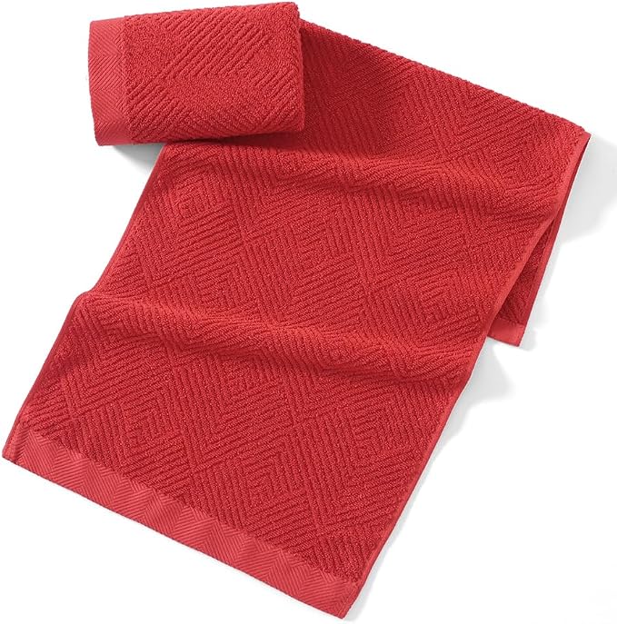 sense gnosis Red Hand Towel Set of 2 Striped Weave 13 X 29 Inch | Premium 100% Cotton Herringbone Pattern Ultra Soft Highly Absorbent Hand Towel for Bathroom