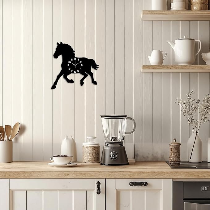 Horse Wall Clock Irregular Shape Decorative Wall Clock Non-Ticking Clock for Home Office Decoration, 13.15×12.99 inch