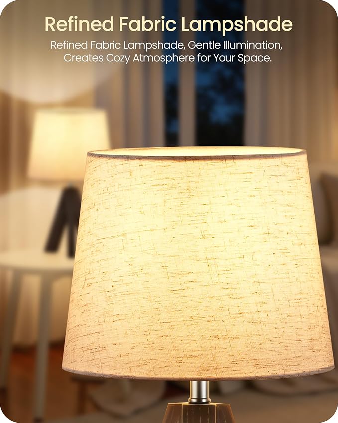 Small Table Lamp for Bedroom, 14.6" Bedside Lamp with Beige Linen Shade & Walnut Wood Tripod Base, Modern Nightstand Lamp for Living Room, Nursery, Entryway, E26 Socket, VE51TL05