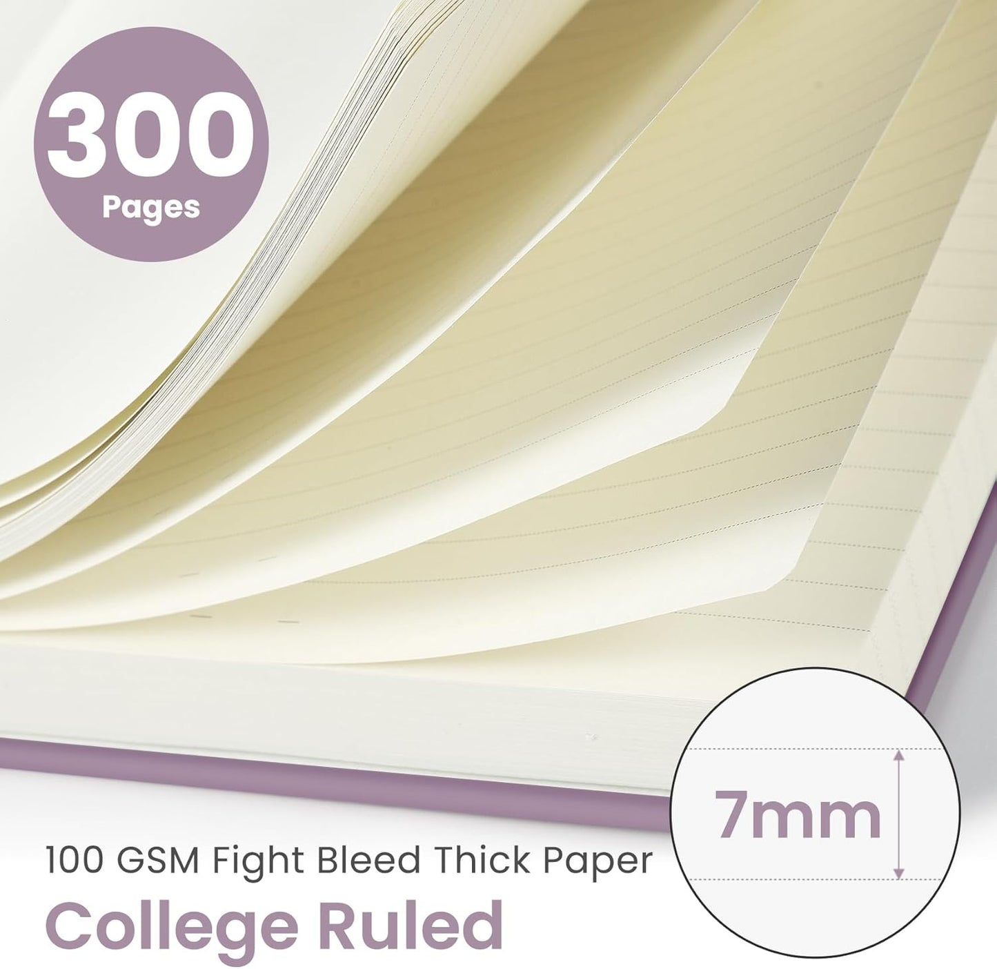 Skiennix Lined Spiral Notebook - 300 Pages Thick B5 (7.1"x10") | College Ruled Hardcover Journal in Purple for Work & School