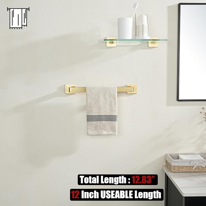 JQK Gold Towel Bar, Rounded Edges 18.41 Inch Towel Rack, 304 Stainless Steel Bathroom Wall Mount, Useable Length 16 Inch, TB250L16-BG