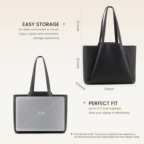 LOVEVOOK Laptop Tote - 15.6 Inch Faux Leather Bag with Clutch | Stylish Large Capacity Office Purse