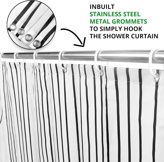 White and Black Extra Long Shower Curtain, Boho Minimalist Mid Century Modern Arch Geometric Machine Washable Waterproof Fabric for Bathroom Bathtub Decor with Hooks 72Wx78H