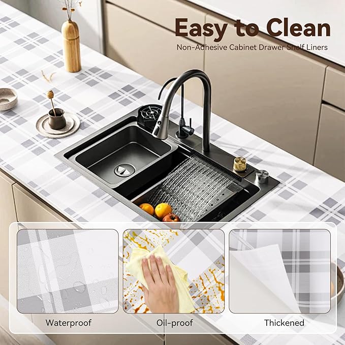 Drawer Shelf Liner for Kitchen Cabinets, Non Adhesive Slip Resistant Shelf Paper Easy to Clean, Strong Grip Thickened Waterproof Washable Mats for Pantry Shelves Cupboard Dresser(Grey, 17 in x 40 FT)