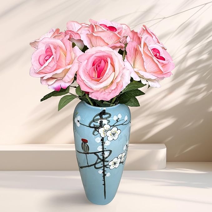 10 Pcs Artificial Rose Bouquets in a Set Faux Flowers with Flannel and Silk-Like Touch Highly Realistic Handmade Ideal for Home Office Wedding Hotel Decorations as Well as Festival Party (Pink)