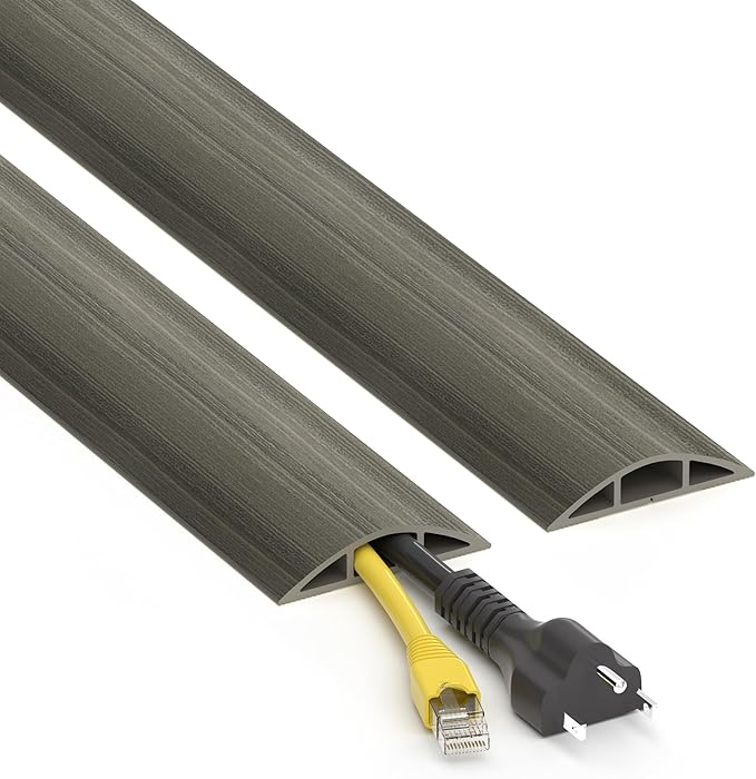 Floor Cord Cover 6ft, Gray Oak Wood Cord Hider Floor Hide Extension Cords, Floor Cable Management Floor Cable Cover Wire Covers for Cords, Cable Protector Cord Cavity W0.6in x H0.32in