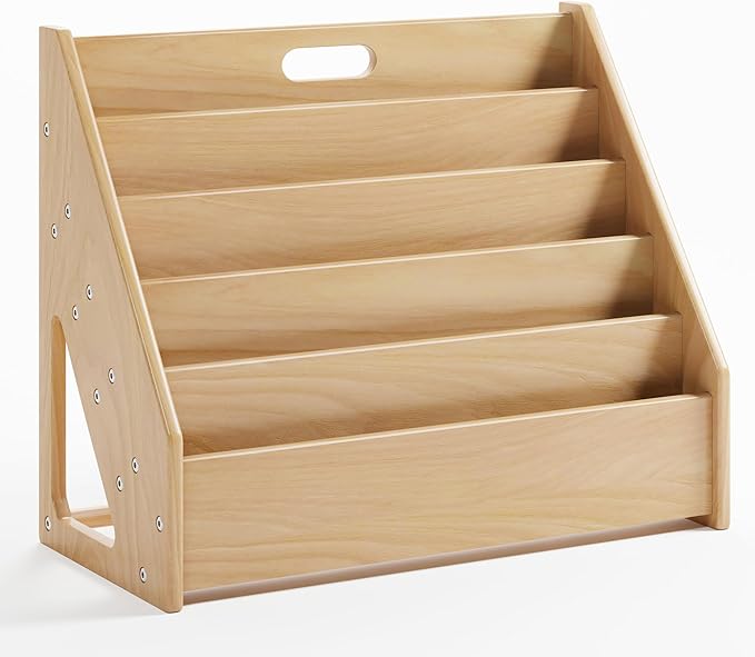 Front-Facing Montessori Bookshelf,5 Tier Book Display Shelf for Toddler,Kids Storage Magazine Rack,Solid Wood Bookcase Organizer,Perfect for Playroom,Bedroom,Study Living Room,Nursery,Classroom